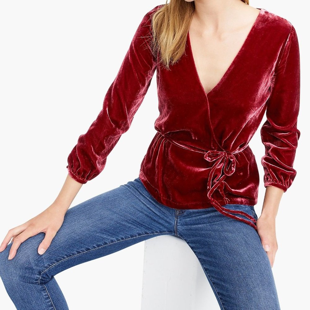 J. Crew Faux Wrap Draped Velvet Top